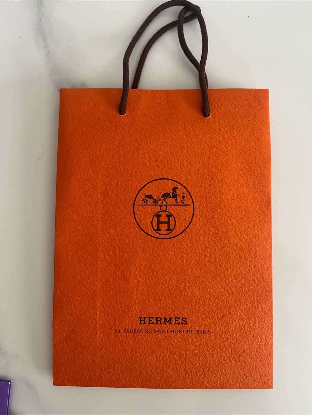 Hermes Orange Paper Shopping Bag with Dark Brown Handles
